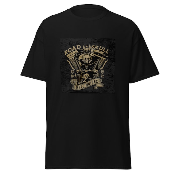 Road Skull Motorcycle Graphic T-Shirt: Vintage Biker Tee