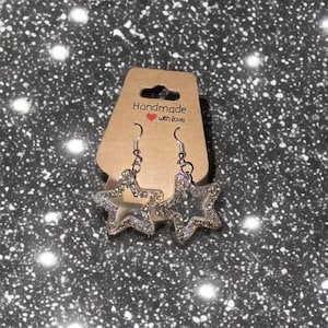 Star Dangle Earring Gift Bridesmaid Party Accessory Sparkle Design Open Star Celestial Jewelry Handmade Resin Glitter Statement Fashion
