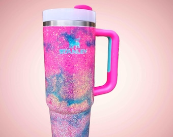 30oz Glitter Stanley Tumbler • Pink Blue Swirl Cup • Personalized Galaxy Design