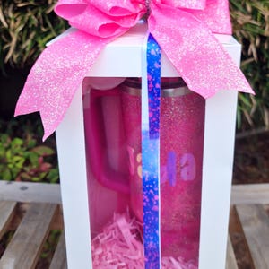 Vaso Stanley de 1,2 litros (40 oz) personalizado con efecto mármol desgastado y purpurina • Regalo femenino con brillo • Vaso rosa pastel con purpurina imagen 12