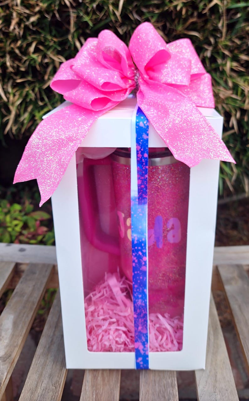Vaso Stanley de 1,2 litros (40 oz) personalizado con efecto mármol desgastado y purpurina • Regalo femenino con brillo • Vaso rosa pastel con purpurina imagen 12