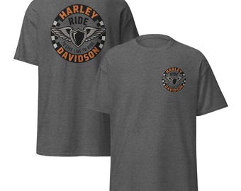 Camiseta unisex clásica de manga corta con diseño de motocicleta Harley Davidson.