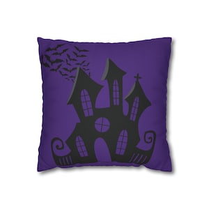 Halloween Pillowcase, Spooky Decor, Bat and Moon Design, Haunted House Accent, Fall Home Decor, Square Pillow Sham, Couch Cushion Cover,