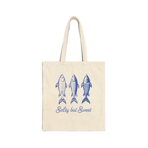 Sally but Sweet Fish Sardine Tote Bag, Eco-Friendly Canvas Shopping Bag, Beach Bag, Gift for Fishermen, Summer Tote
