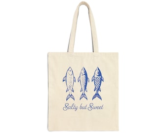 Sally but Sweet Fish Sardine Tote Bag, Eco-Friendly Canvas Shopping Bag, Beach Bag, Gift for Fishermen, Summer Tote