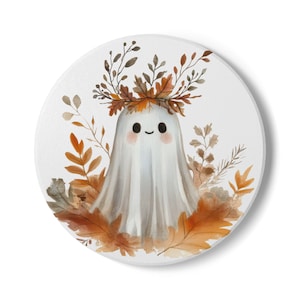 Cute Ghost Fall Ceramic Coaster Set, Halloween Decor, Autumn Gift, Coffee Cup Coaster, Home Accents