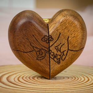 Handcrafted Engraved Floral Wooden Heart Ring Box  Wooden Heart Ring Box with Floral Engraving Anniversary Ring Box