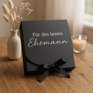 Geschenkbox für Ehemann – Schwarze Geschenkverpackung mit Schleife – Überraschung zur Schwangerschaft oder Vatertag