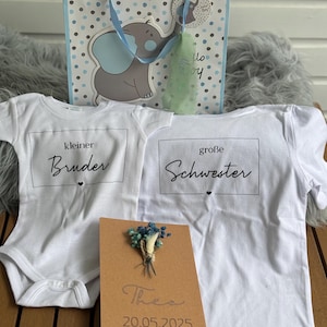 Set regalo per la nascita con tutina e magliette – fratello maggiore sorella maggiore – biglietto e nastro personalizzati – regalo per fratellino/sorella neonato