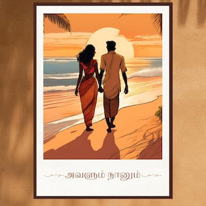 Avalum naanum, tamilisches Wandposter, tamilisches Paardekor, Valentinstag, indisches Poster, Desi Kunst, Südindische Kunst