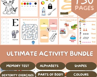 Kids Activity Book: 150 Pages, Dexterity, Alphabets, Shapes