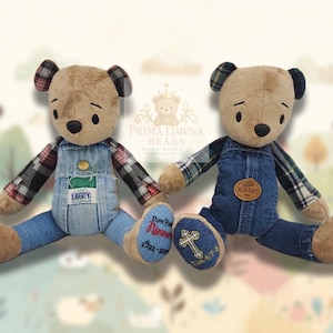 Handmade Memory Bear - Keepsake Farmer Bear in Memory of Loved One