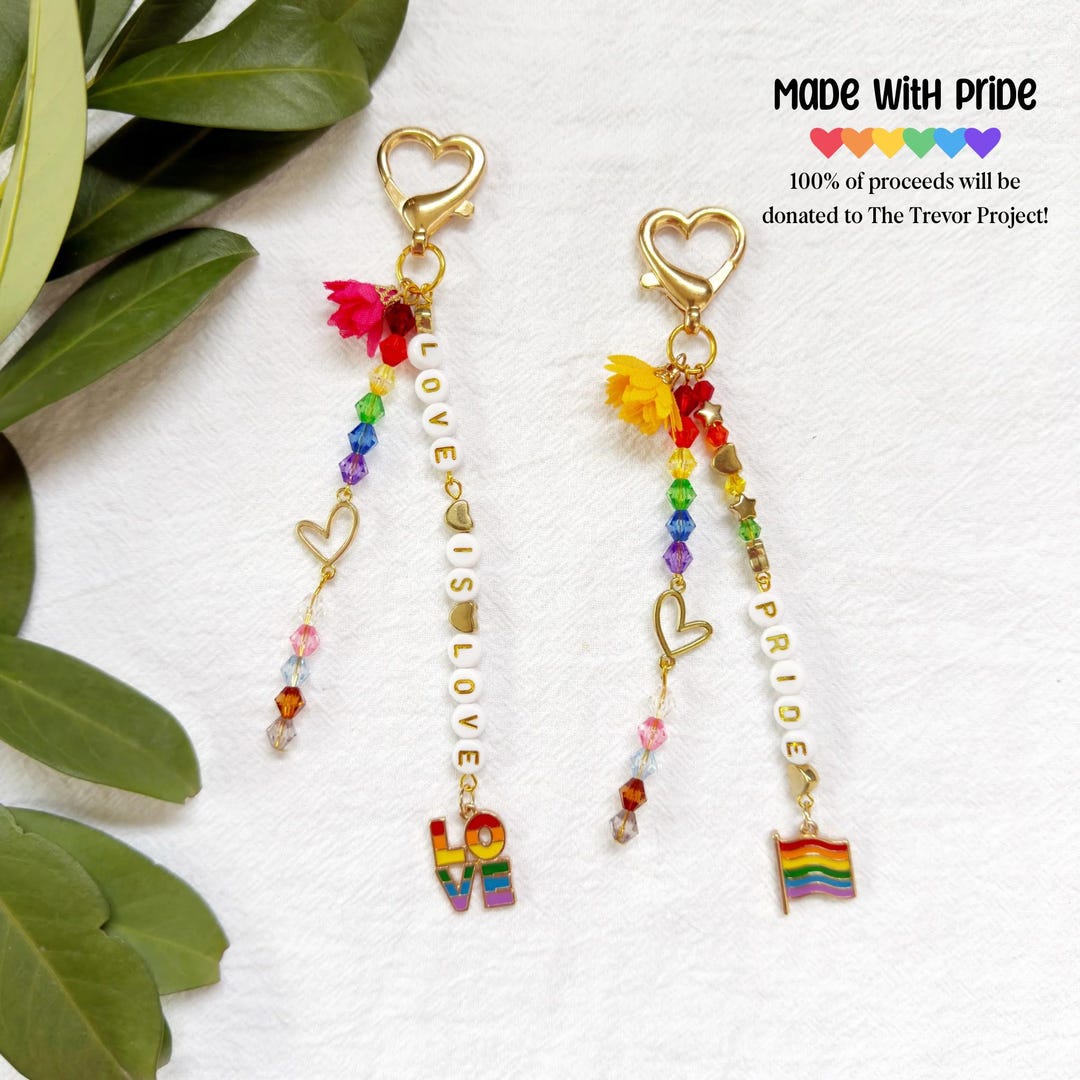 PRIDE Beaded Keychains With Charms | Ready-to-ship & Custom Options! - Etsy