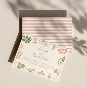 Fresh Off The Market Bridal Shower Invitation Suite, Farmers Market Wedding Shower, Recipe Cards, Pink Stripe, Editable Canva Template