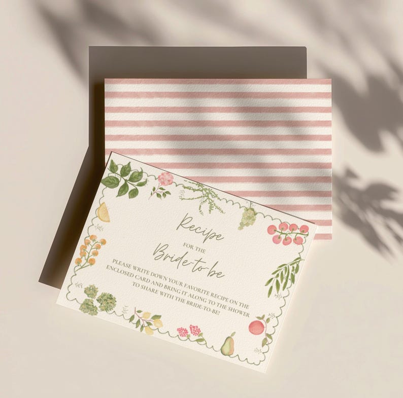 Fresh Off The Market Bridal Shower Invitation Suite, Farmers Market Wedding Shower, Recipe Cards, Pink Stripe, Editable Canva Template