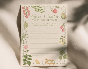 Advice and Wishes Card Template, Fresh off the Market, Floral Farmers Market Bridal Shower, Letters to the Bride, Editable Canva Template