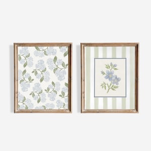 Blauwe bloemenaquarelprintset: Cottagecore Art (digitale download)