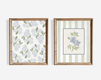 Blue Floral Watercolor Print Set: Cottagecore Art (Digital Download)