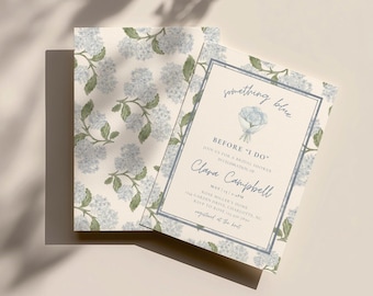 Something Blue Bridal Shower Invitation Template, Blue Hydrangea Floral Wedding Shower Invite, Editable Canva Template, Grandmillenial