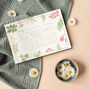 Bridal Shower Recipe Card Template: Hand-Drawn Farmer&#39;s Market Design (Digital Download)
