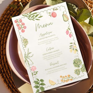 Modèle de menu de douche nuptiale fraîchement sorti du marché | Menu de douche de mariage du marché fermier dessiné à la main modifiable