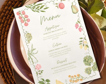 Farmer's Market Bridal Shower Menu Template (Digital Download)