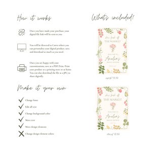 Peut inclure: Panneau num&eacute;rique pour une baby shower avec des illustrations florales et de fruits. Le panneau indique "she's fresh off the market" et "Welcome to Amelia's Bridal Shower." Comprend des options de tailles 61x91cm et 46x61cm. Instructions incluses.