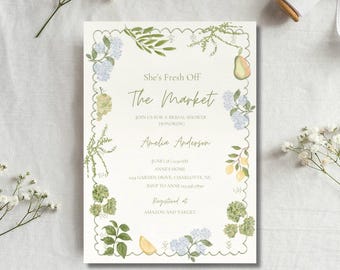 Fresh off the Market Bridal Shower Invitation Template | Editable Hand Drawn Farmer&#39;s Market Wedding Shower Invite