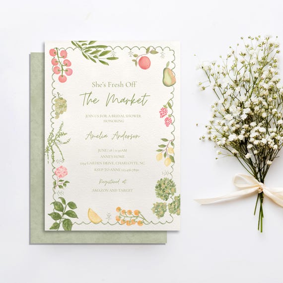 Farmer's Market Bridal Shower Invitation: Hand-Drawn Editable Template (Digital Download)