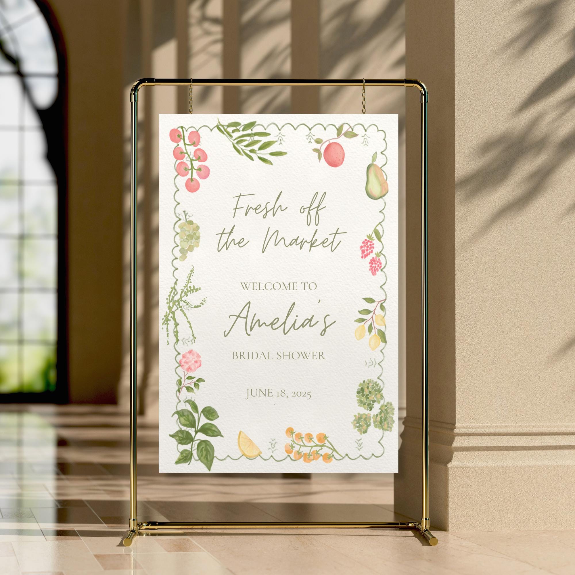 Fresh off the Market Bridal Shower Welcome Sign Template | Editable Hand Drawn Farmer's Market Wedding Shower Welcome Sign