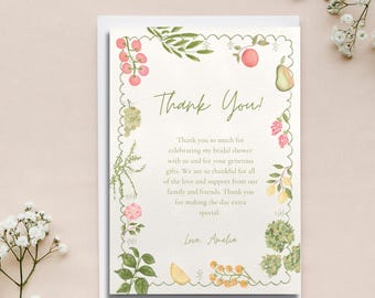 Farmer's Market Bridal Shower Thank You Card Template (Digital Download)