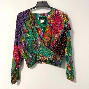 Carole Little Petites Vintage jaren 90 patchwork crop top blouse met bloemenprint maat 10