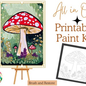 Kit imprimible todo en uno de hongo venenoso / Descarga instantánea / Trazador / Instrucciones / Lista de materiales / Bono / Noche de pintura con amigos