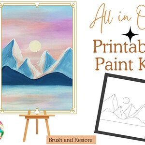 Kit imprimible todo en uno con paisajes de montaña / Descarga instantánea / Trazador / Instrucciones / Lista de materiales / Bono / Ideal para organizar una noche de pintura con amigos