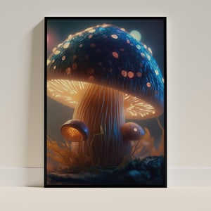 Glowing Mushroom Print: Mystical Fantasy Art, Cottagecore Decor (Digital Download