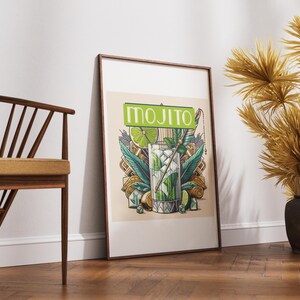Mojito Cocktail Recipe Poster , A3 Digital Download, Classic Mojito Drink Art, Printable Bar Decor, Home Bar Wall Art, Mixology Recipe Guide