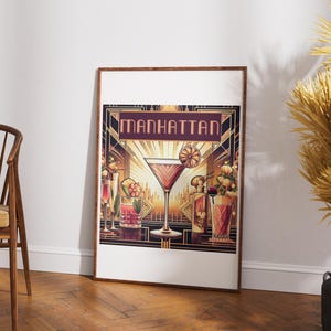 Manhattan Cocktail Recipe Poster - Digital Download, Vintage Bar Art, Printable Wall Decor, Classic Whiskey Cocktail Guide,Home Bar Wall Art
