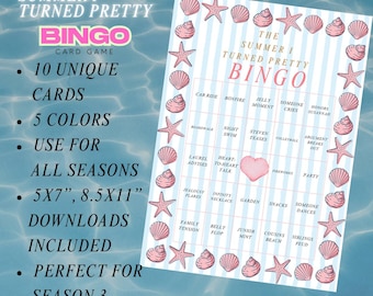 The Summer I Turned Pretty Bingo Game, Digital Download, TV Theme, 10 Unique Cards, All Seasons, Fun Party Game, Watch Party, Fan Gift