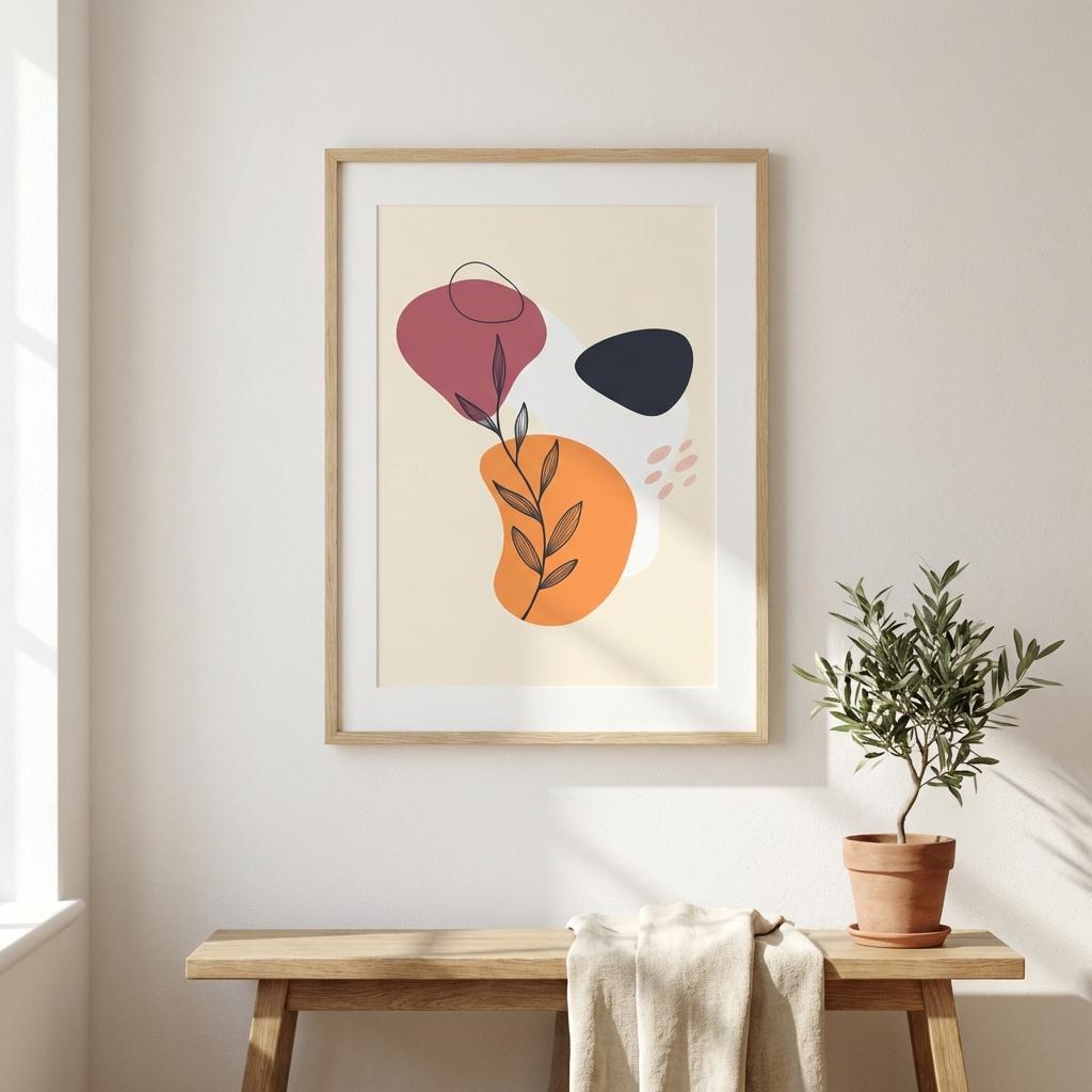 Boho Botanical Line Art Print | Abstract Terracotta Floral Wall Art ...