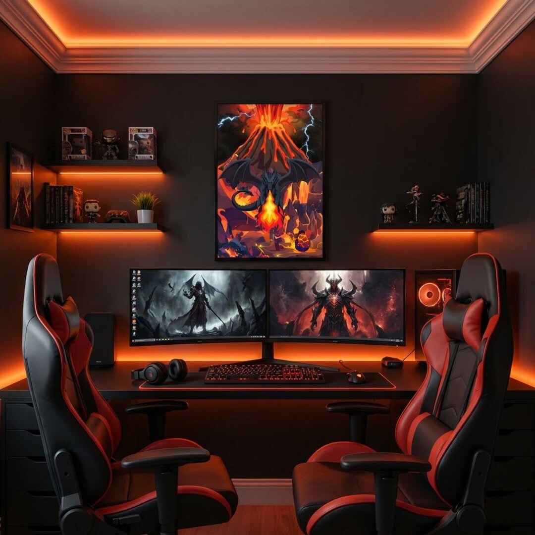 Fire Dragon Volcano Art Print | Epic Fantasy Gaming Room Poster ...