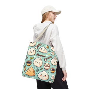 Dumpling Tote Bag Asian Cuisine Shoulder Bag for Students Kawaii Eco-Friendly Market Bag Cute Shopping Tote Foodie Gift Reusable