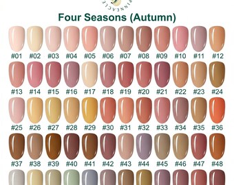 Autumn Nail Color Chart, Fall Press On Nails, Custom Nail Colors, Solid Gel Nail Palette, Nude Brown Neutral Nails