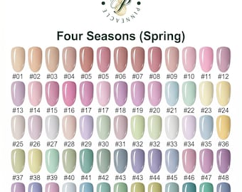 Spring Nail Color Chart, Pastel Press On Nail Colors, Custom Solid Gel Nails, Soft Pink Blue Green Nail Palette, Choose Your Color