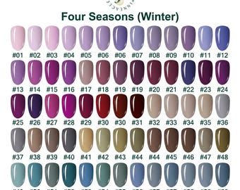 Winter Nail Color Chart, Cool Tone Press On Nail Colors, Custom Solid Gel Nails, Blue Purple Gray Nail Palette, Choose Your Color