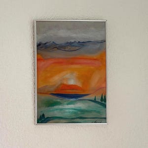 Acrylic Painting Fantasy Sunset in Silver Frame (30 x 42.5 cm)