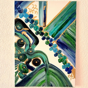 Abstract acrylic painting in blue with gold accents - Modern wall art on canvas 50 x 70 cm