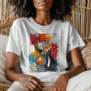 Cat T-shirt Unisex, Art Lover Gift, Cat Lover Shirt, Cat Painting Print Top, Gift for Artist, Graphic Tee, gift for her, birthday, Picasso
