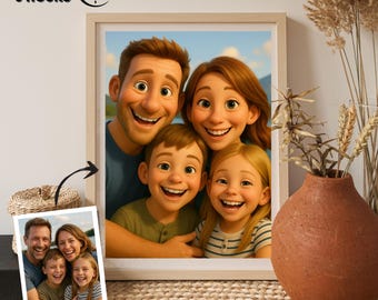 Retrato de dibujos animados 3D personalizado: regalo familiar estilo Pixar (digital o lienzo)