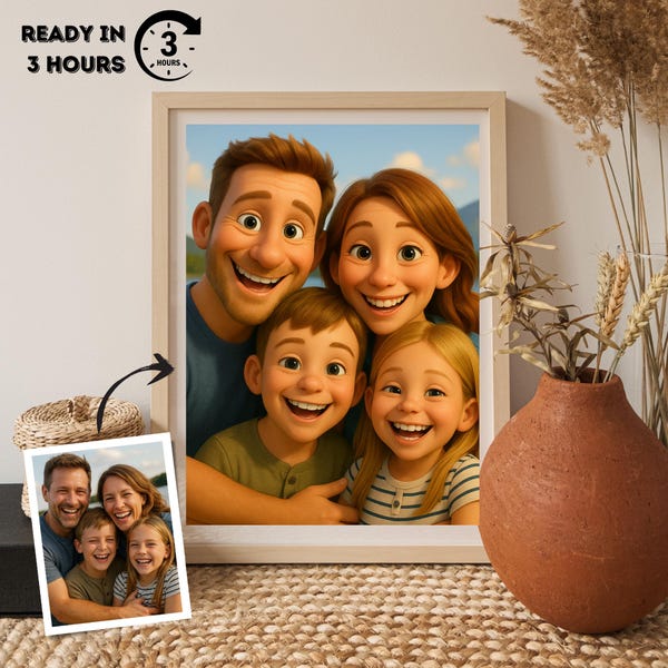 Personalized 3D Cartoon Portrait: Pixar Style Family Gift (Digital or Canvas)
