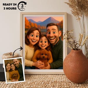 Personalized 3D Cartoon Portrait: Pixar Style Family Gift (Digital or Canvas)